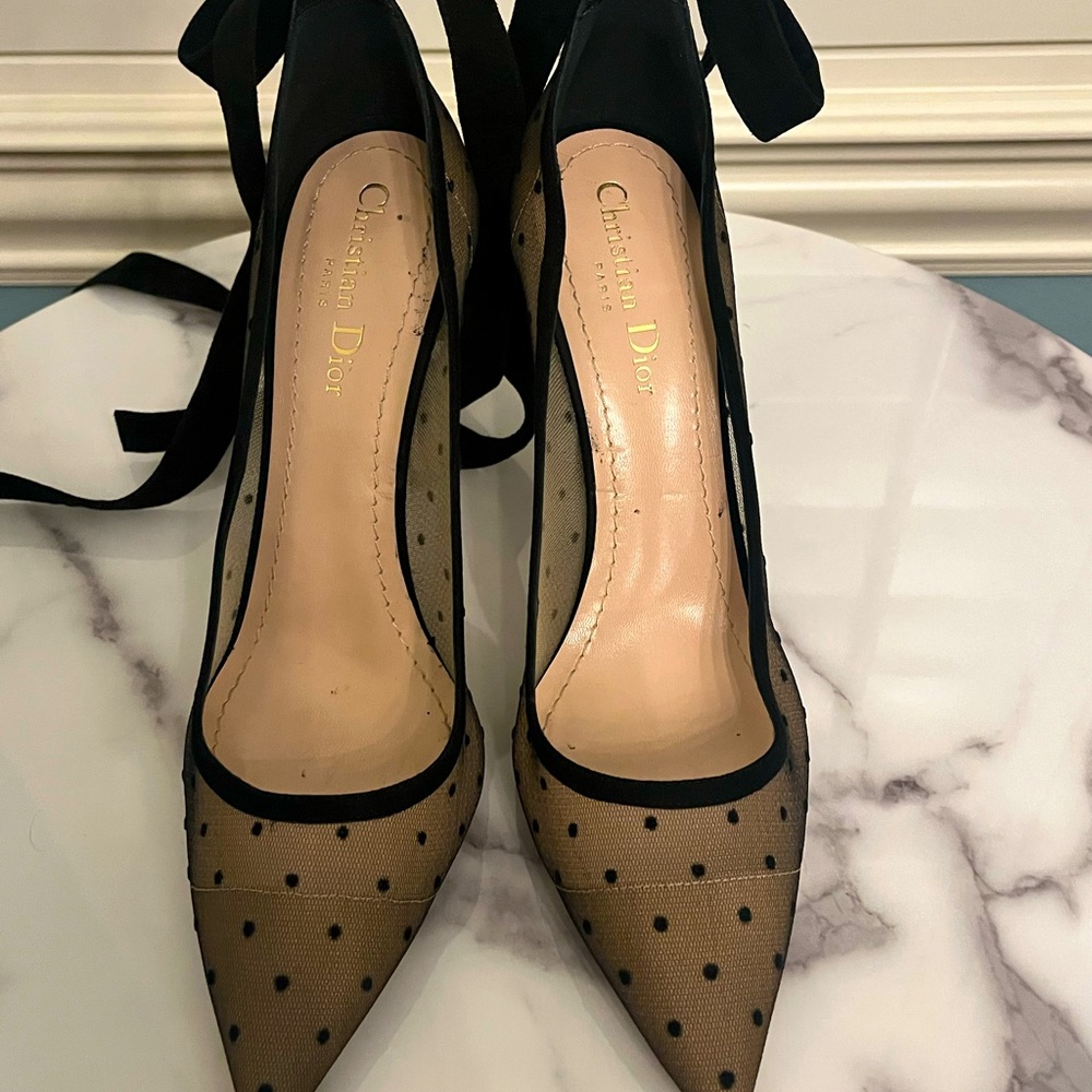 Dior Black and Tan Polka Dot Heels
